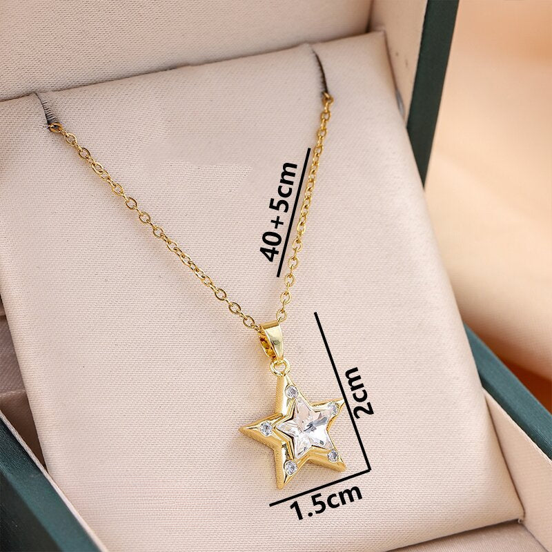Wholesale Gold Five-pointed Star Pendant Titanium Steel Necklace ACC-NE-Chengy006
