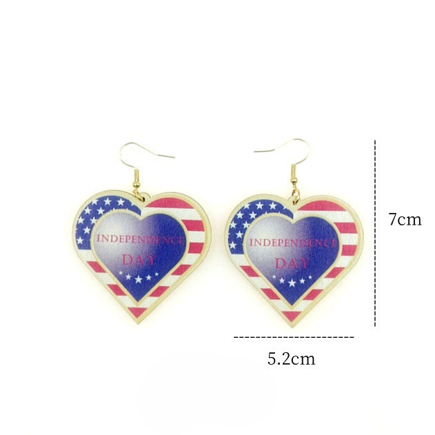 Wholesale American Independence Day Sunflower Heart Print Wood Earrings ACC-ES-Yinx004