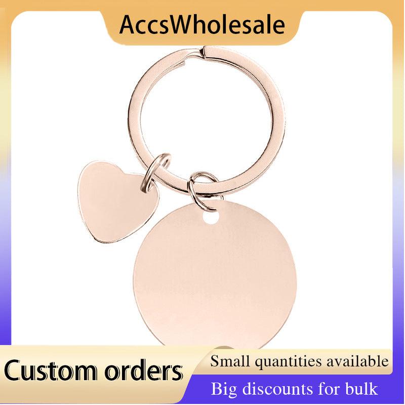 Custom Keychains with Laser Engraved Text or Logo - Big Round Heart Metal Keychain