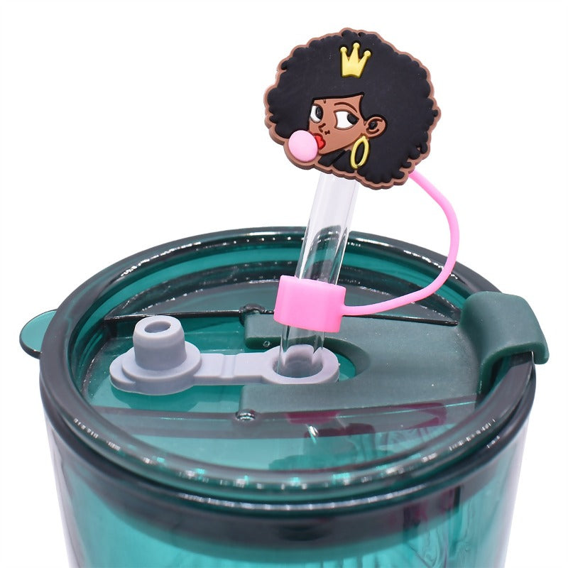 Wholesale Random 100pcs Black Girls 10mm PVC Soft Straw Tube Cap  ACC-SCR-RYY111