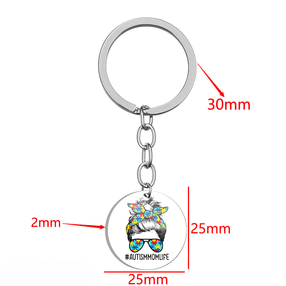Wholesale Autism Mom MOM Stainless Steel Keychain Mother's Day ACC-KC-HuanYu002