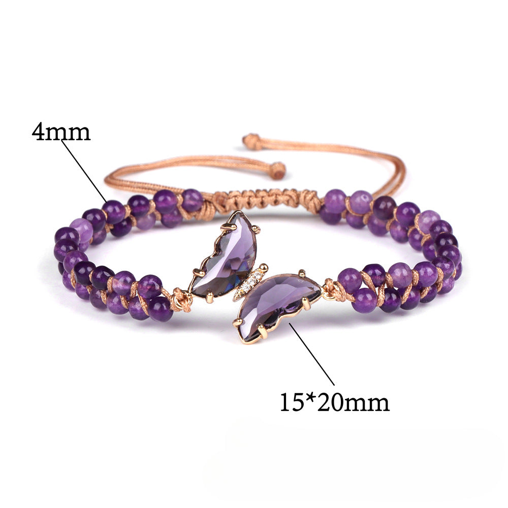 Wholesale Natural Stone Handwoven Amethyst Butterfly Pendant Bracelet ACC-BT-GEB006