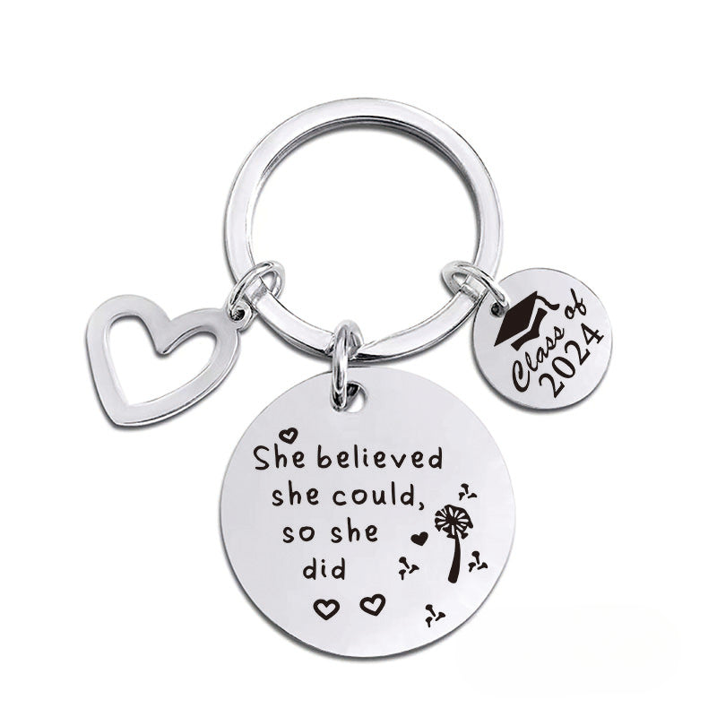 Wholesale 2024 Graduation Season Gift Love Pendant Round Plate Stainless Steel Keychain ACC-KC-Ganggu009