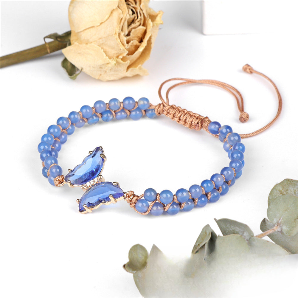 Wholesale Natural Stone Handwoven Amethyst Butterfly Pendant Bracelet ACC-BT-GEB006