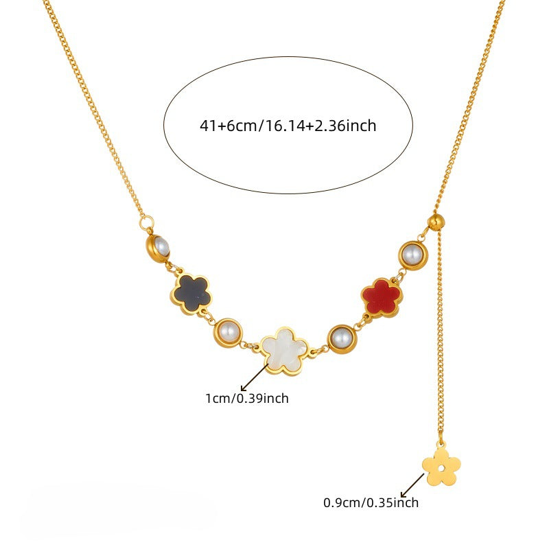 Wholesale Fashion White Shell Five Petal Flower Long Tassel Necklace ACC-NE-QianYue007