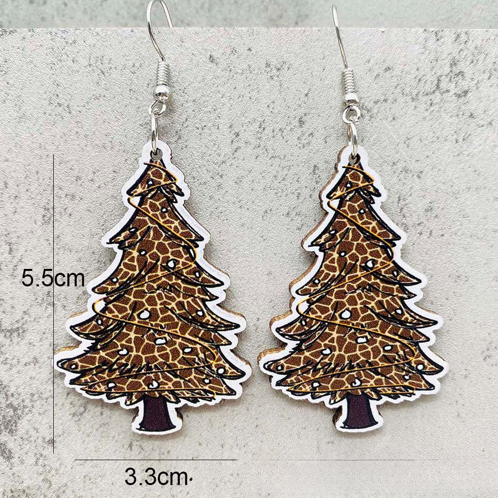Wholesale Christmas Leopard Print Lights Christmas Tree Wood Earrings ACC-ES-ChenY086