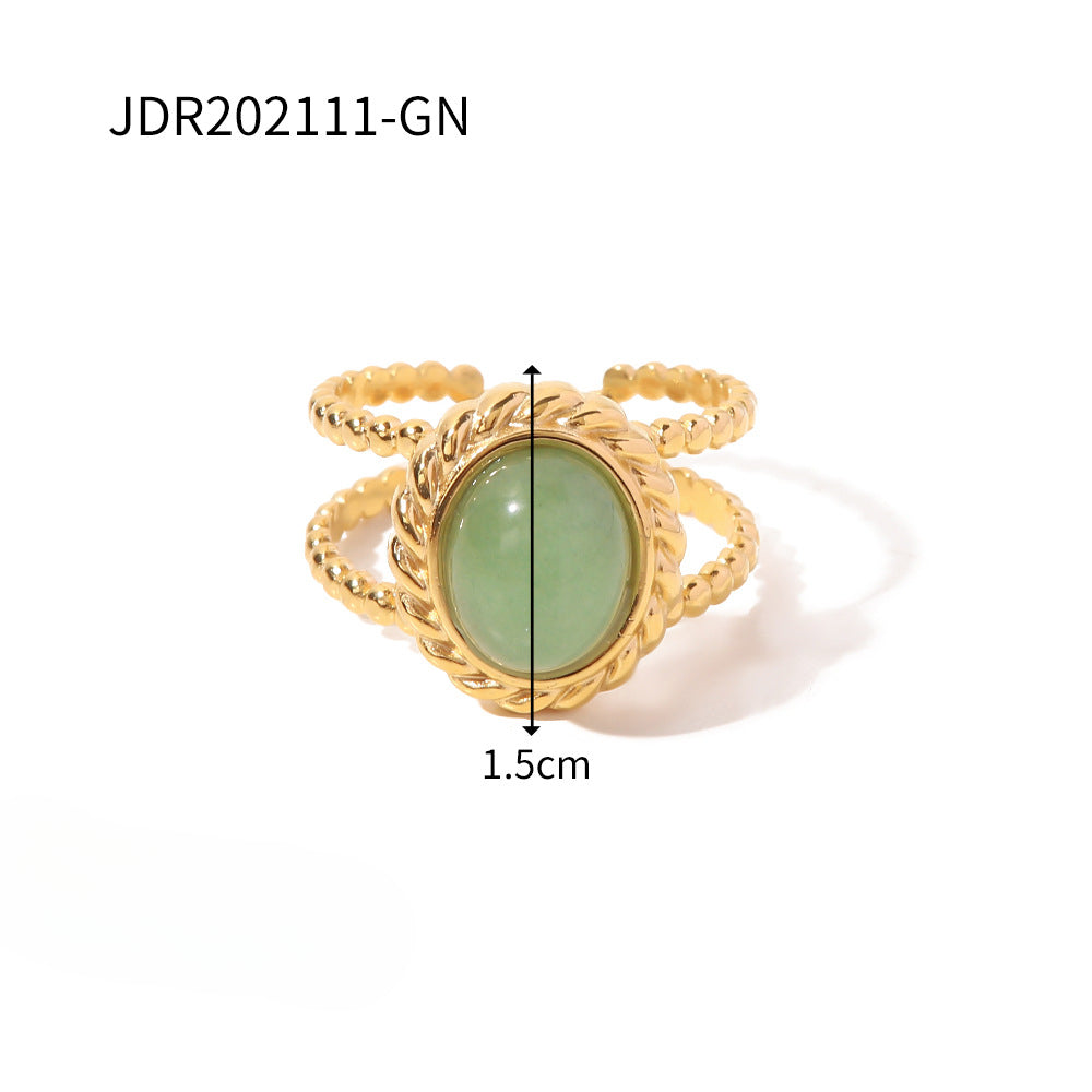 Wholesale Vintage Natural Stone 18K Gold Plated Stainless Steel Open Rings ACC-RS-WanX008