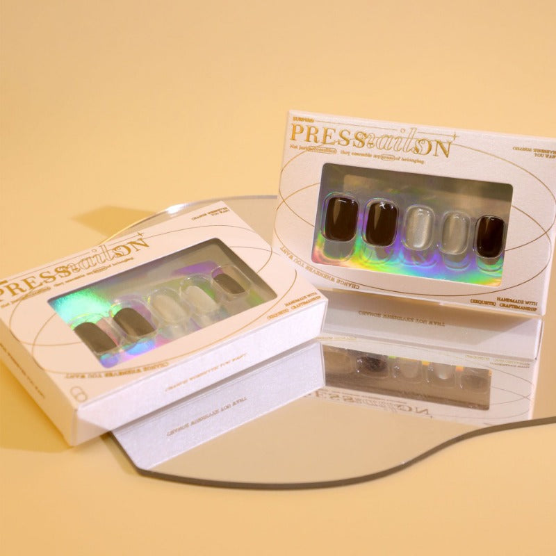 Wholesale 24 Pieces/box Dark Brown Cat Eye Nails Kits Nail Stickers ACC-NS-LeFan142