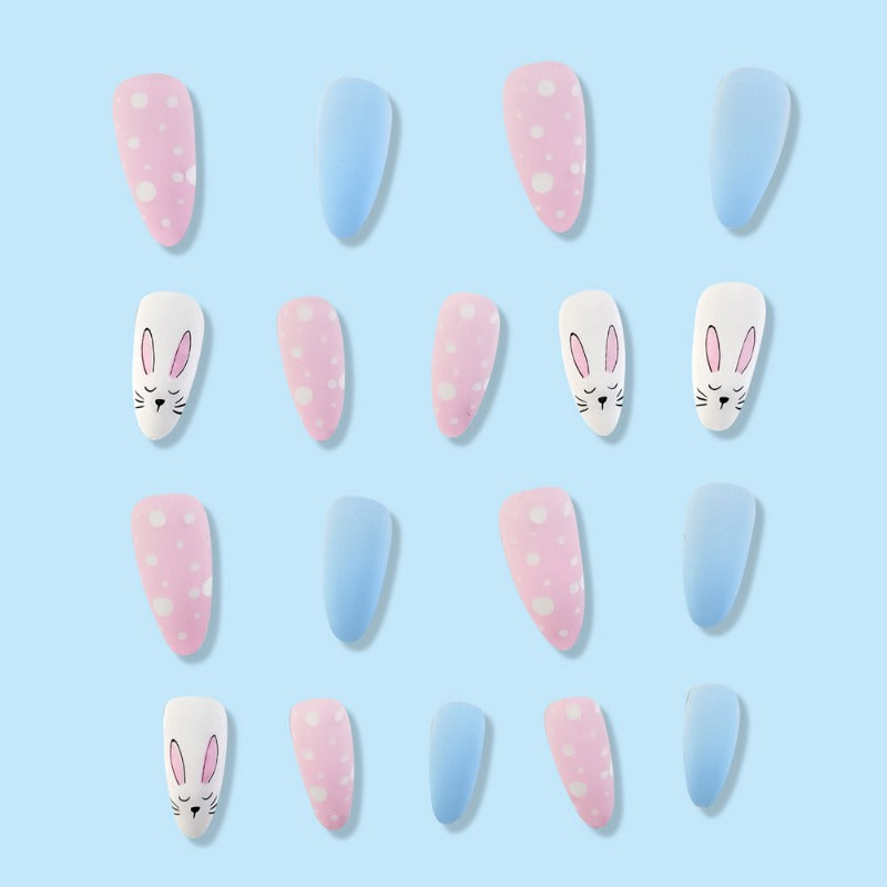 Wholesale 24 Pieces/box Easter Cartoon Bunny Pink and Blue Nails Kits Nail Stickers ACC-NS-QXJ004