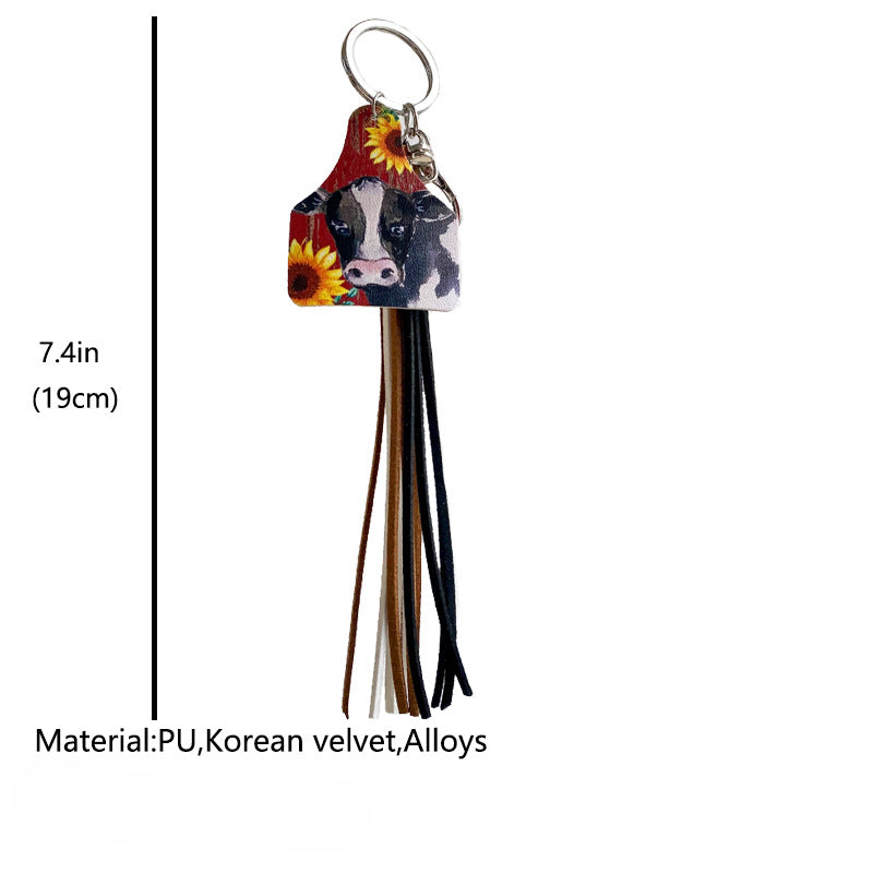 Wholesale of 2pcs/pack Western Wind Farm Cow Leather Keychain ACC-KC-HY018