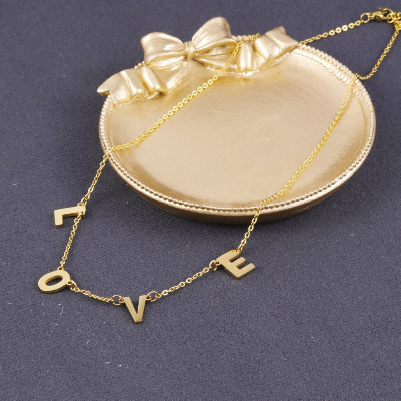 Wholesale Titanium Steel Jewelry Letter Pendant LOVE Mother's Day Necklace ACC-NE-FeiLing006