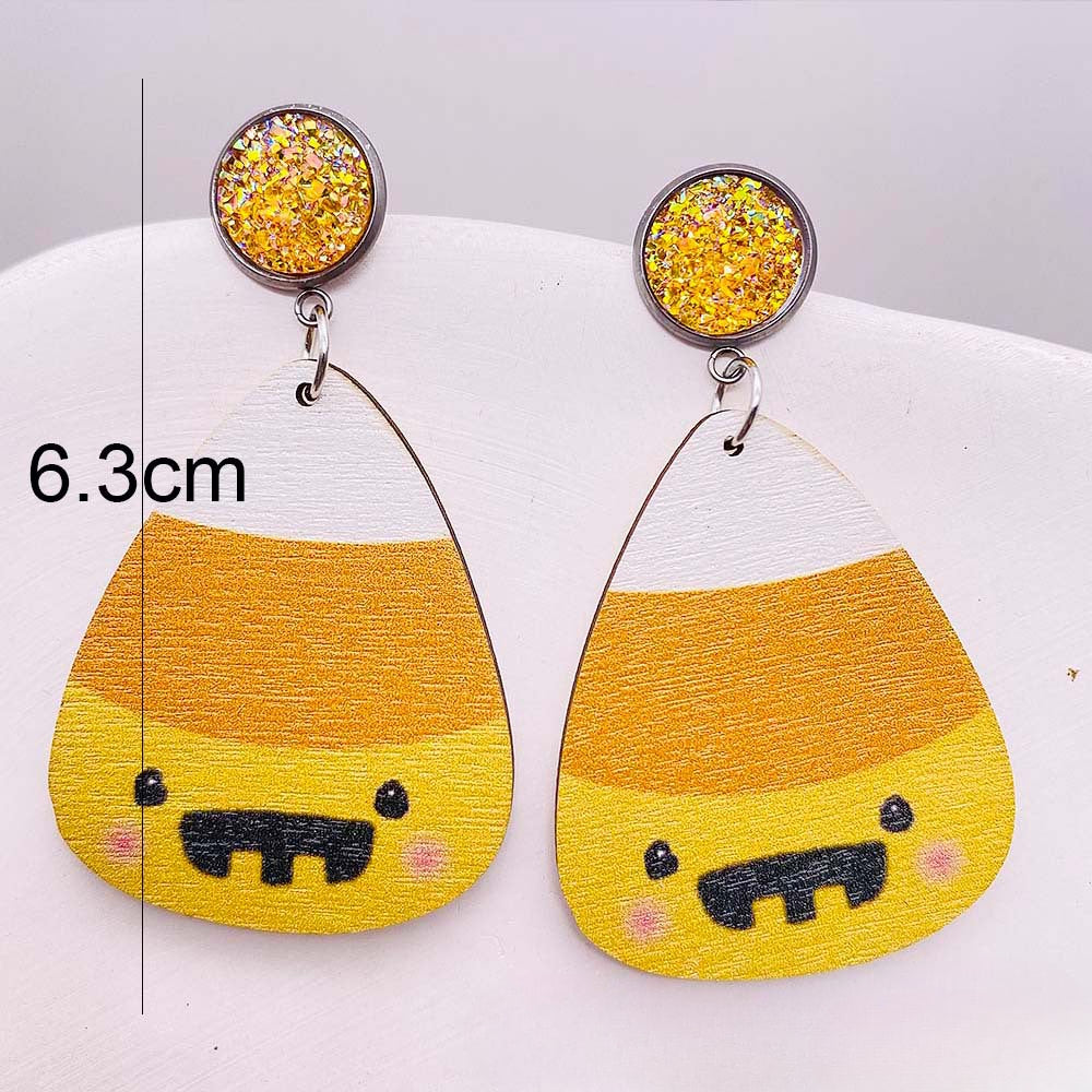 Wholesale Halloween Pumpkin Forest Skull Spider Web Wood Earrings ACC-ES-ChenY081