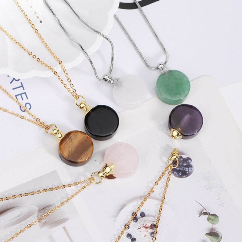 Wholesale Natural Stone Crystal Essential Oil Bottle Pendant Necklace ACC-NE-HuaiShe003