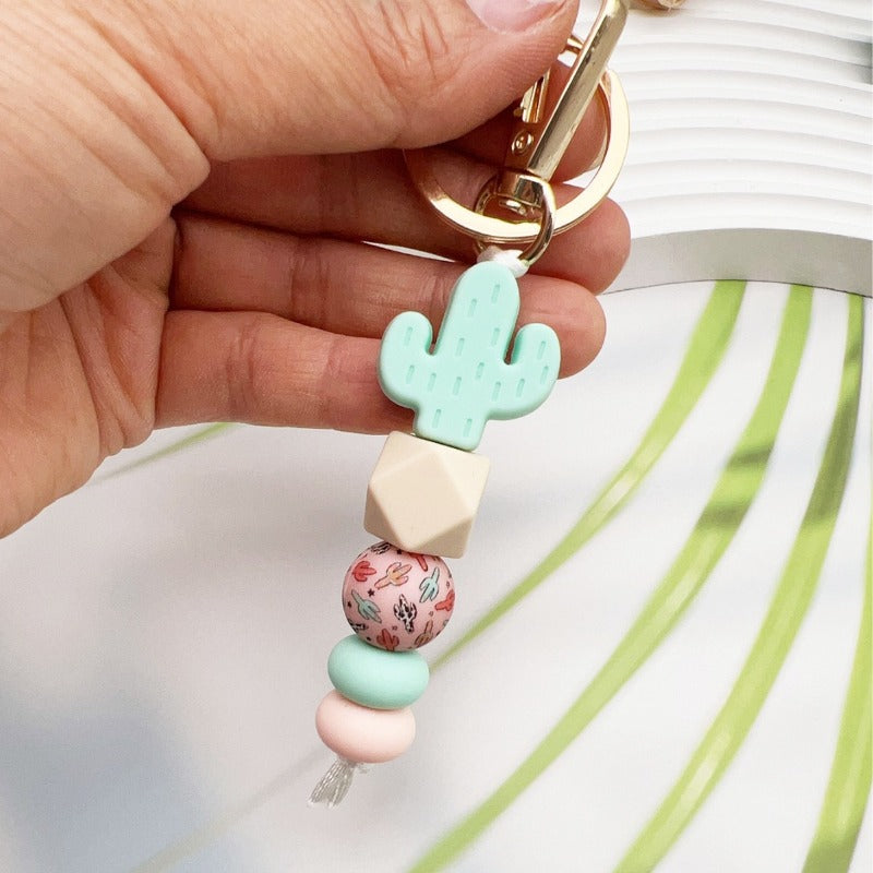 Wholesale Cactus Printed Silicone Beaded Keychain ACC-KC-JiuYa003