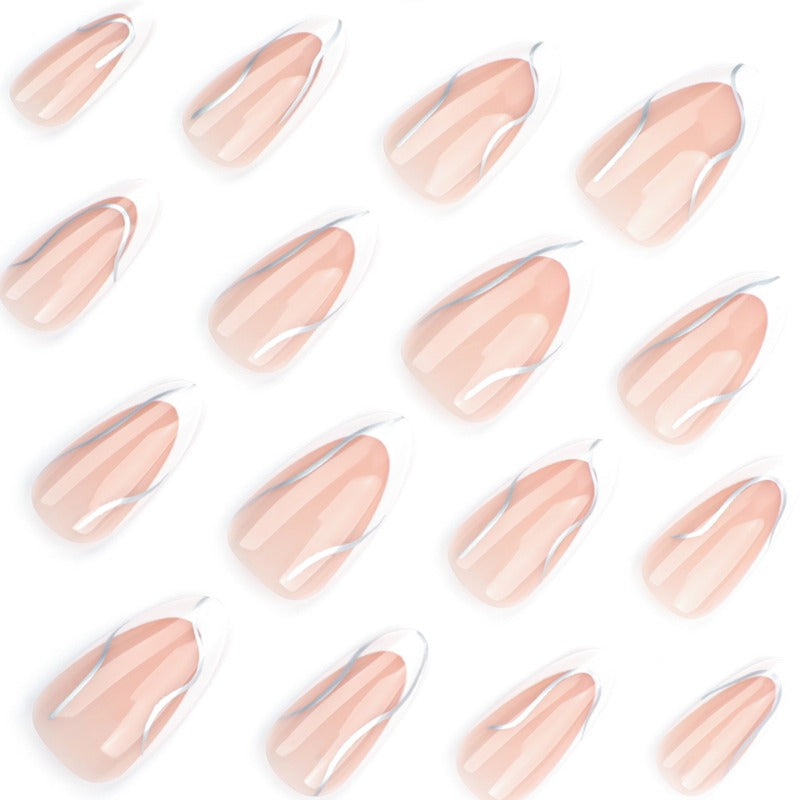 Wholesale 24 Pieces/box White Edge Silver Line Nails Kits Nail Stickers ACC-NS-LeFan239