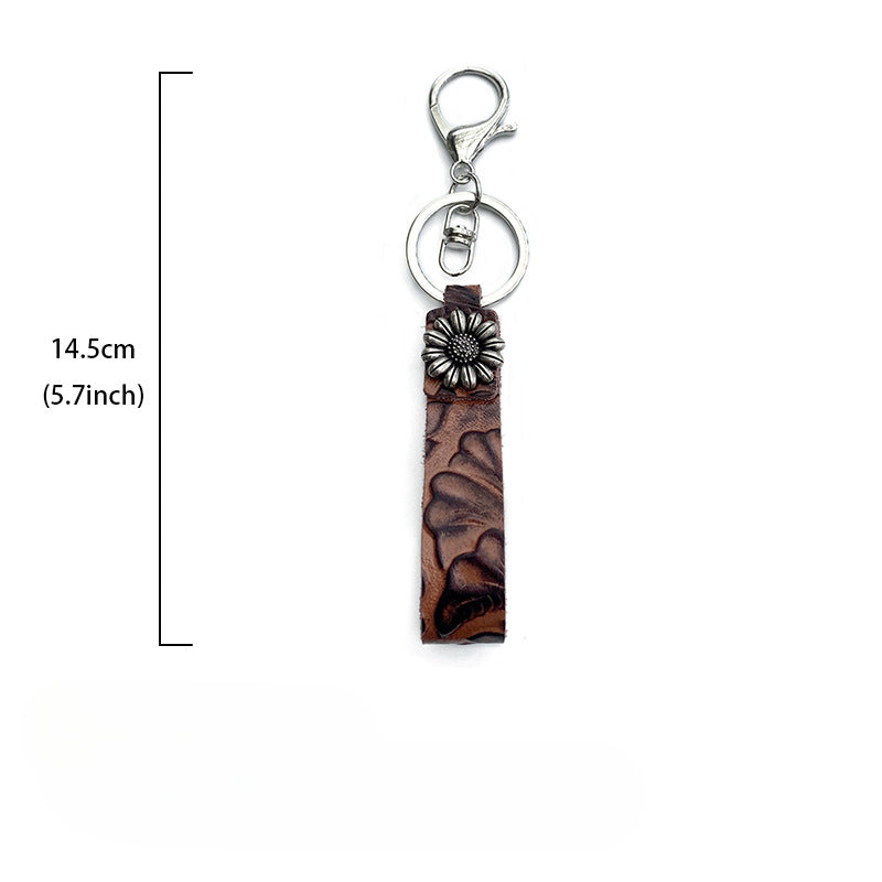 Wholesale Western Style Retro Leather Keychain Turquoise Cowhide Pendant Bulk Keychains ACC-KC-XinChuan004