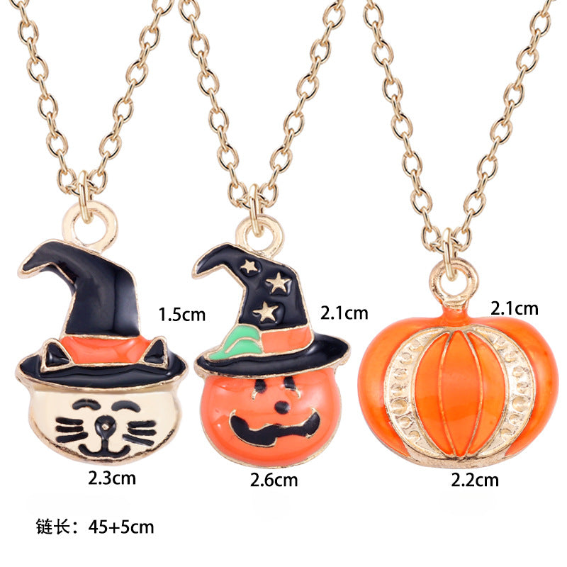 Wholesale Halloween Oil Drop Magic Pumpkin Hat Cat Head Necklaces Choker Necklaces ACC-NE-Tiangao005