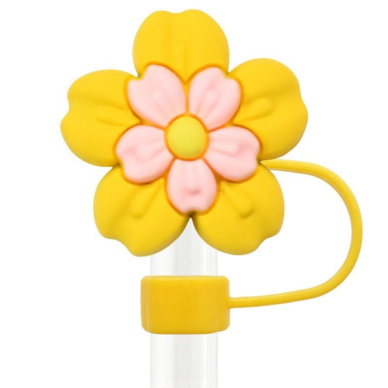 Wholesale Random 100pcs Colorful Flowers 10mm PVC Soft Straw Tube Cap ACC-SCR-RYY142