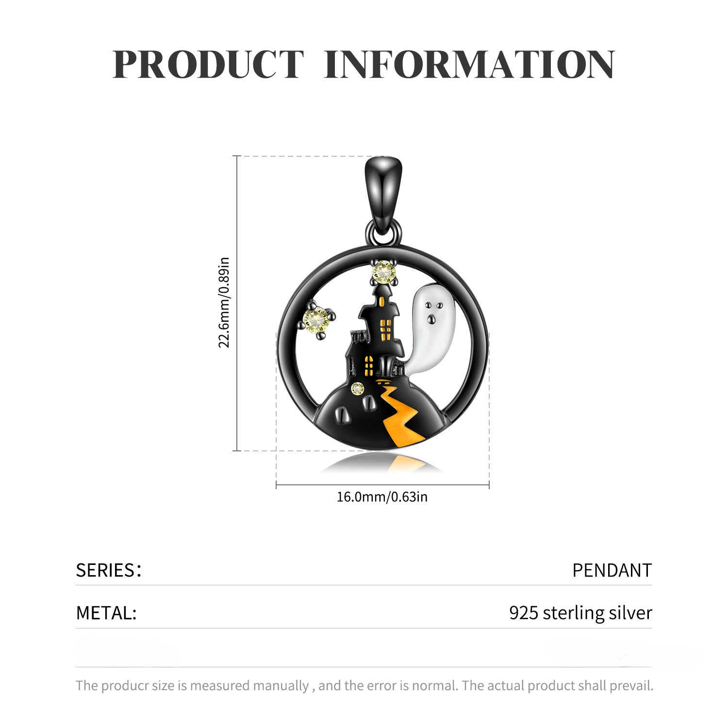 Wholesale S925 Sterling Silver Plated Black Gold Necklace Halloween Ghost Castle Necklaces ACC-NE-MC015