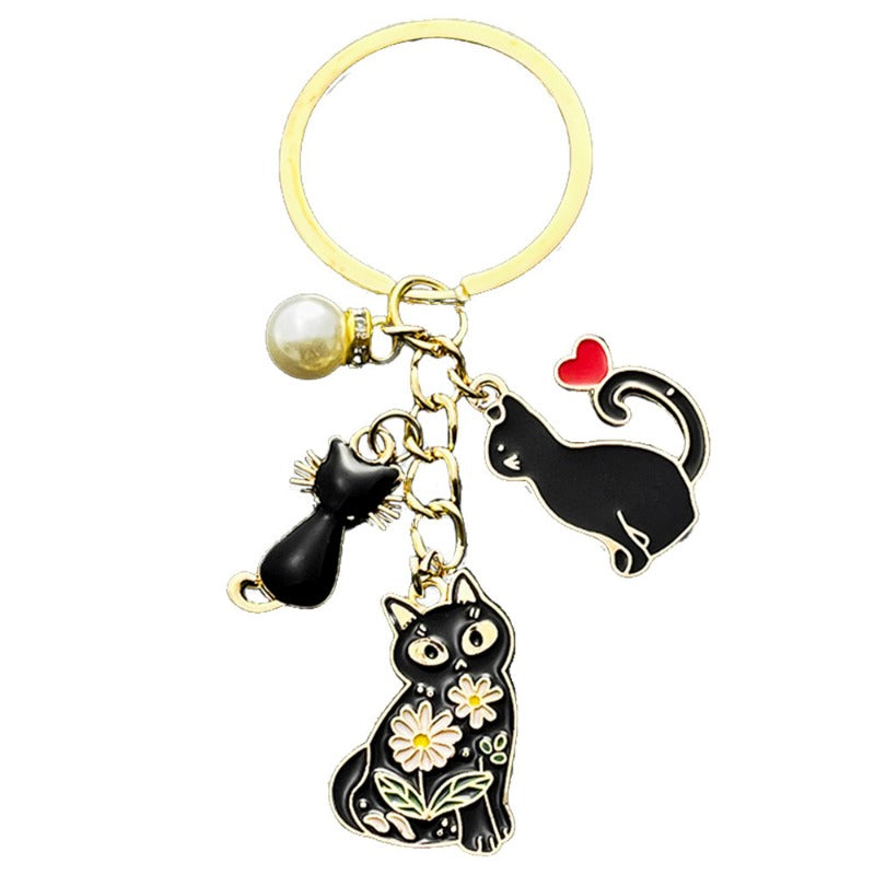 Wholesale Cartoon Oil Drop Pearl Love Black Cat Keychain ACC-KC-Luneng003