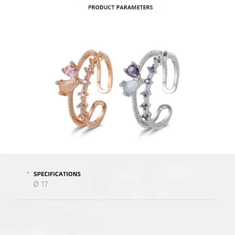 Wholesale Water Drop Zircon Ring Double Line Open Rings ACC-RS-YXY040