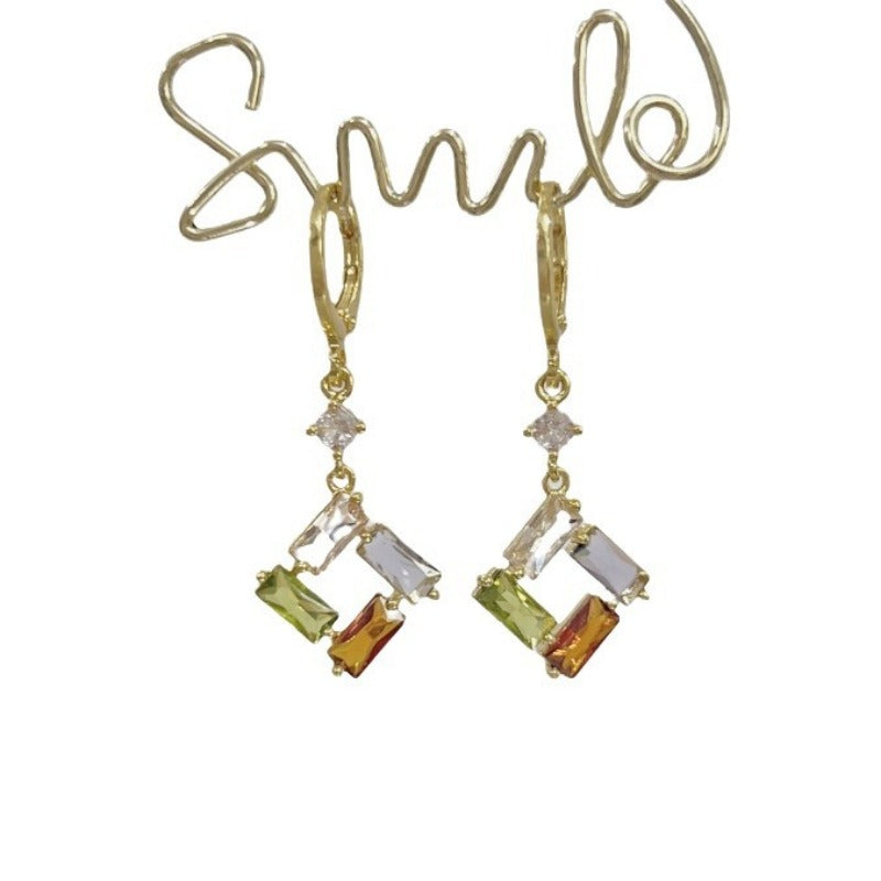 Wholesale Copper Inlaid Colored Zircon Square Earrings ACC-ES-ZhiLing001