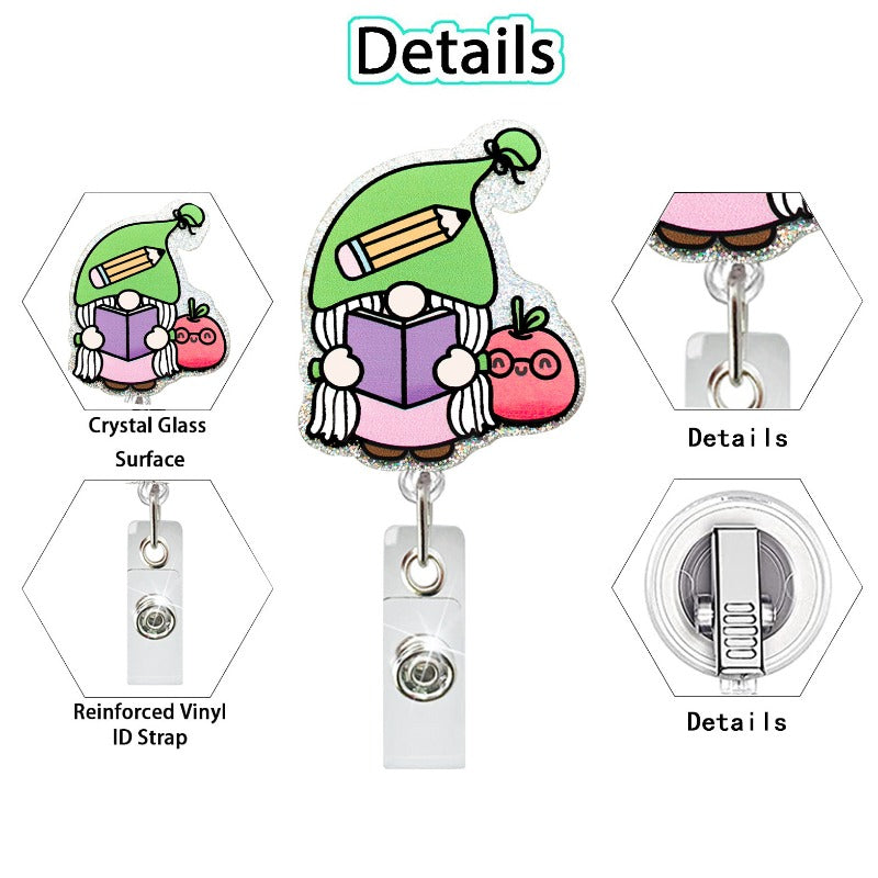 Wholesale Acrylic Teacher and Student Retractable Badge Keychain ACC-KC-QiDing024