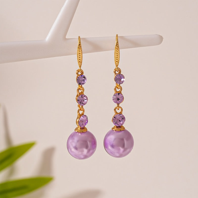 Wholesale Violet Man-made Pearl Diamond Geometric Ball Earrings ACC-ES-JingQiao004