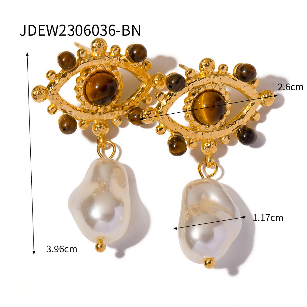 Wholesale Lace Hollow Inlay Tiger Eye Stone Devil Eye Earrings ACC-ES-WanXing001