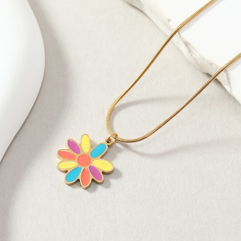 Wholesale Stainless Steel Dopamine Oil Drop Candy Color Butterfly Flower Necklaces ACC-NE-WangG005