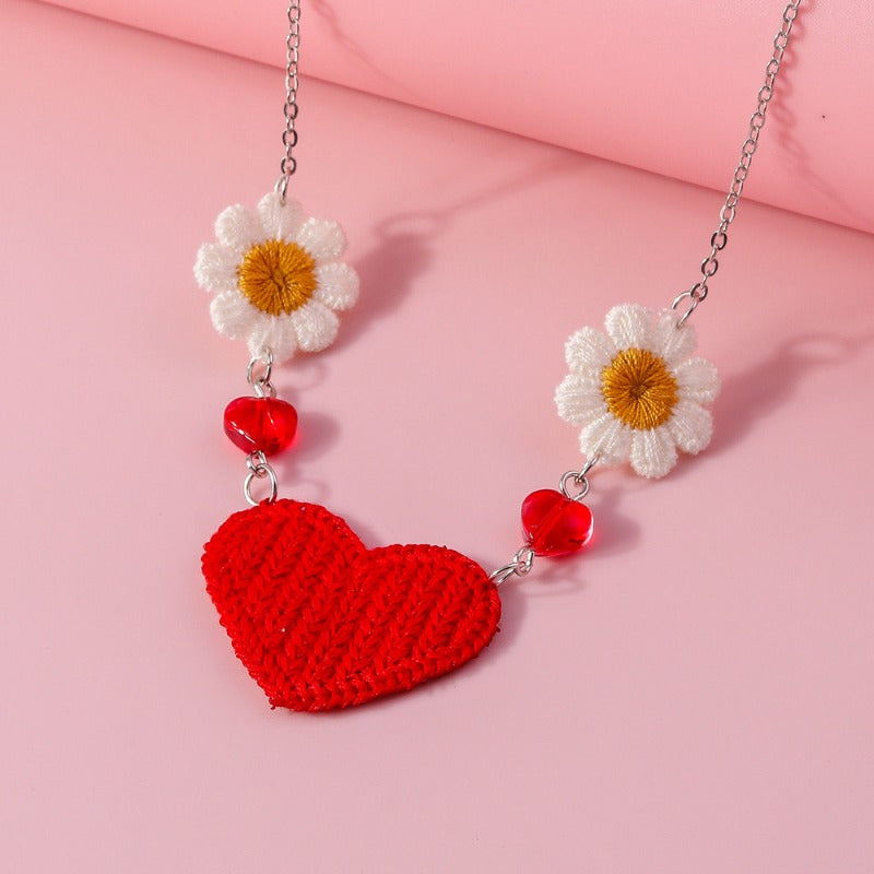Wholesale Valentine's Day Knitted Flower Heart Necklace ACC-NE-YueSen018