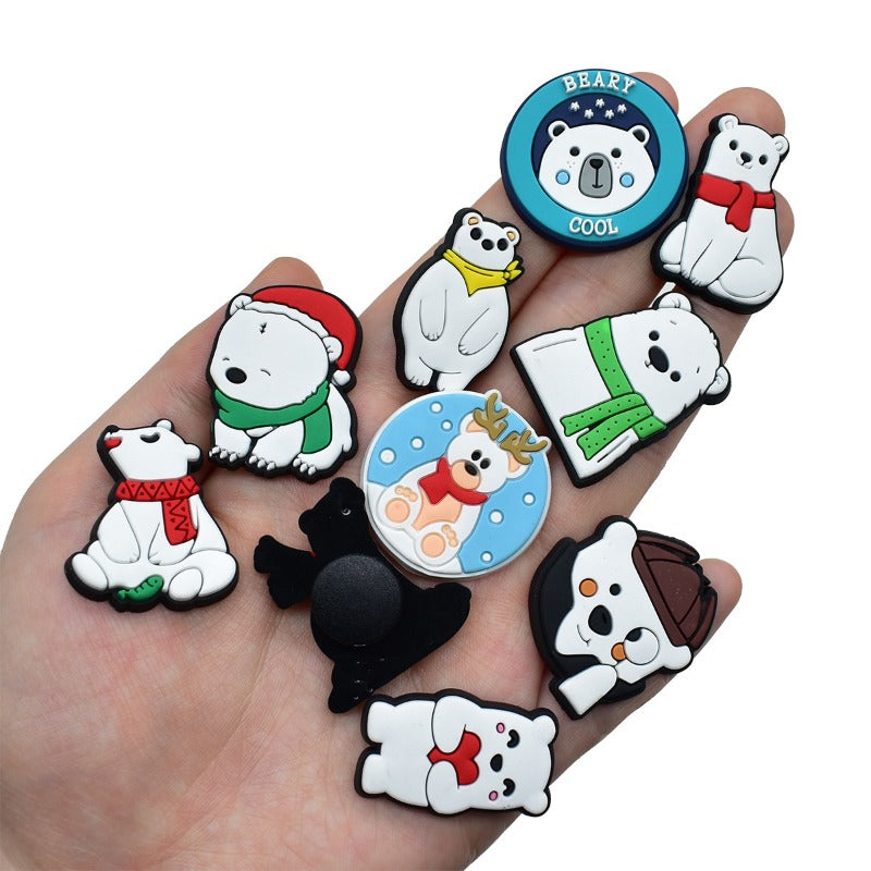 Wholesale Random 100pcs Polar Bear Cute Animal PVC Soft Rubber Shoe Buckle Decoration  ACC-SC-RYY084