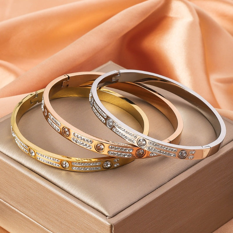 Wholesale Double Row Diamond Starry Sky Titanium Steel Bracelet ACC-BT-Ruif009