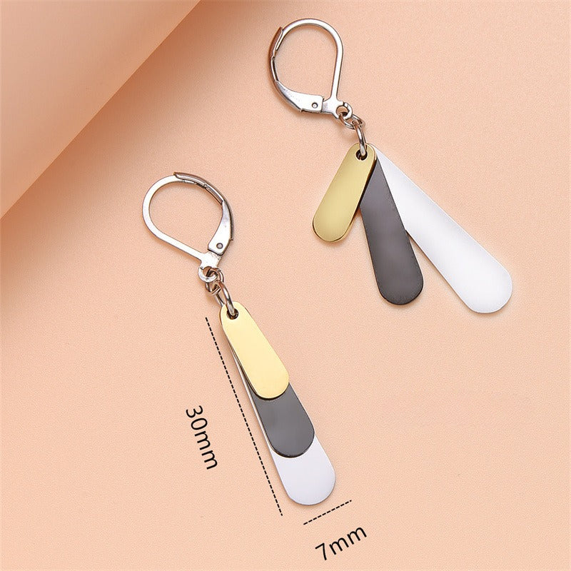 Wholesale Stainless Steel Three Color Drop Earrings ACC-ES-LanXiu003