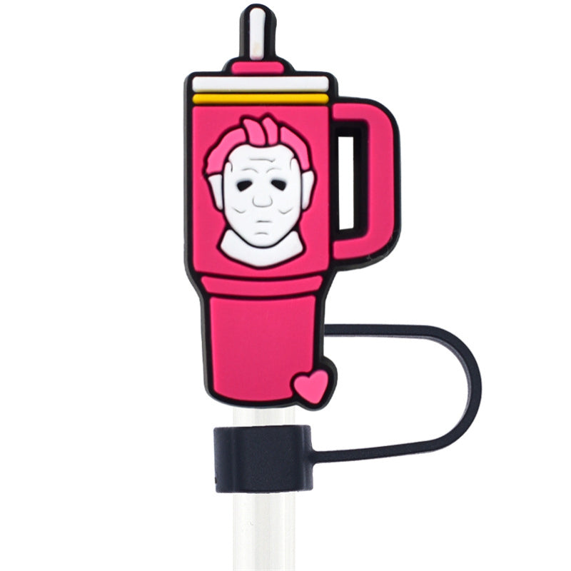 Wholesale Random 100pcs Pink Halloween 10mm PVC Soft Straw Tube Cap ACC-SCR-RYY079