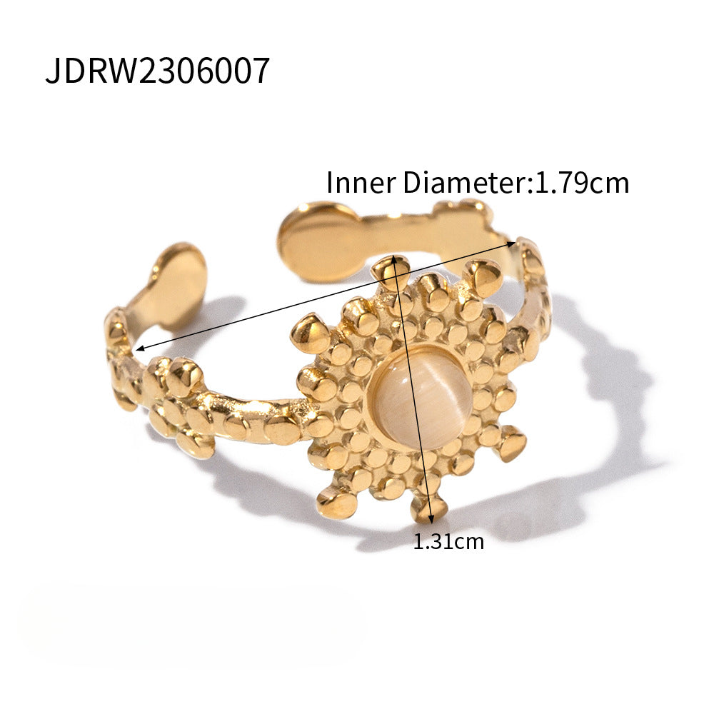 Wholesale Sunflower Rotating Natural Stone Stainless Steel Rings ACC-RS-WanX006