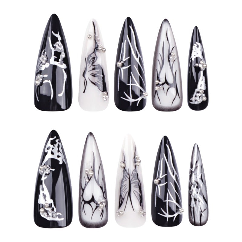 Wholesale 24 Pieces/box Heart Butterfly Press-on Nail Kits Nail Stickers ACC-NS-LeFan096