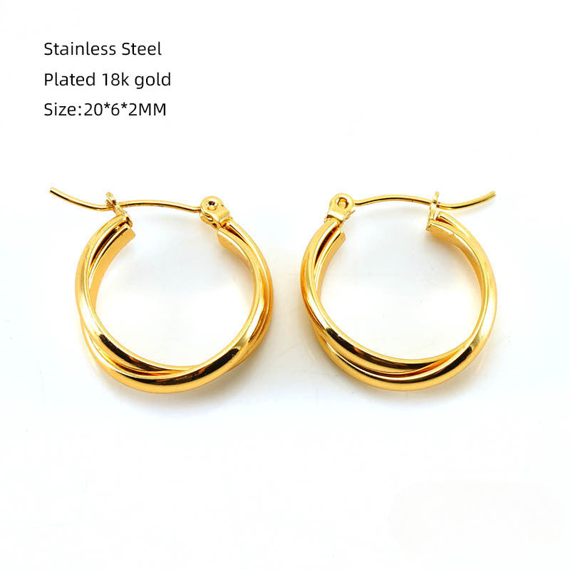 Wholesale Double Layer Stainless Steel Earrings Gold Round Wrap Earrings ACC-ES-ZhongXin003