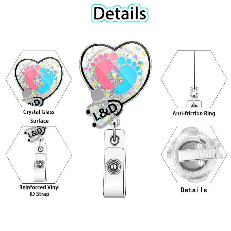 Wholesale Acrylic Baby Feet Rotating Nurse Telescopic Badge Scroll Keychain ACC-KC-LingYu009