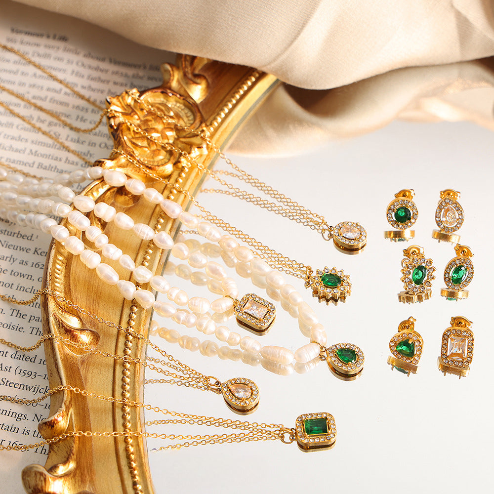 Wholesale Freshwater Pearl Necklace Love Heart Pendant Jewelry Titanium Steel Necklace Set ACC-NE-OMK002