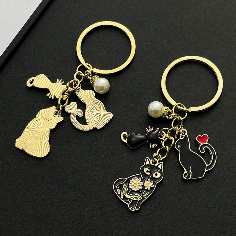 Wholesale Cartoon Oil Drop Pearl Love Black Cat Keychain ACC-KC-Luneng003