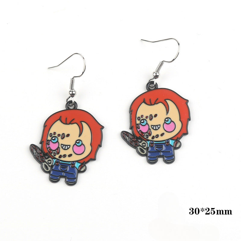 Wholesale Halloween Horror Cartoon Movie Black Plated Pendant Earrings ACC-ES-Fuyu001