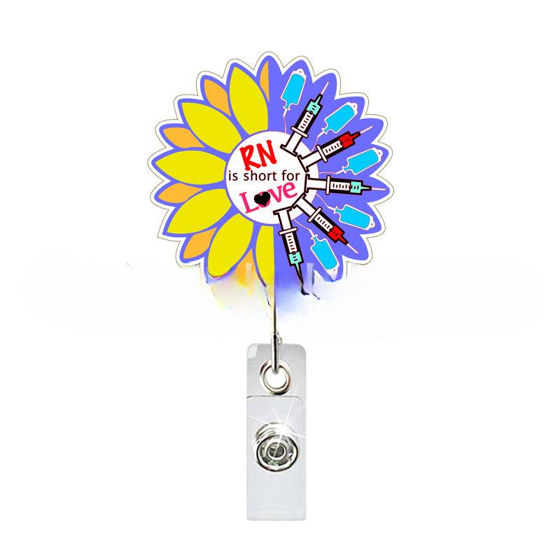 Wholesale Sunflower Gift Acrylic Nurse Retractable Badge Keychains Badge Reels ACC-KC-ShangShan001
