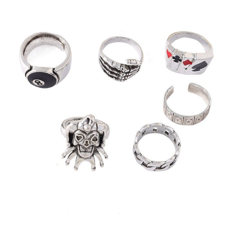 Wholesale 6pcs/set Vintage Skull Clown Ring Set ACC-RS-YueSen001