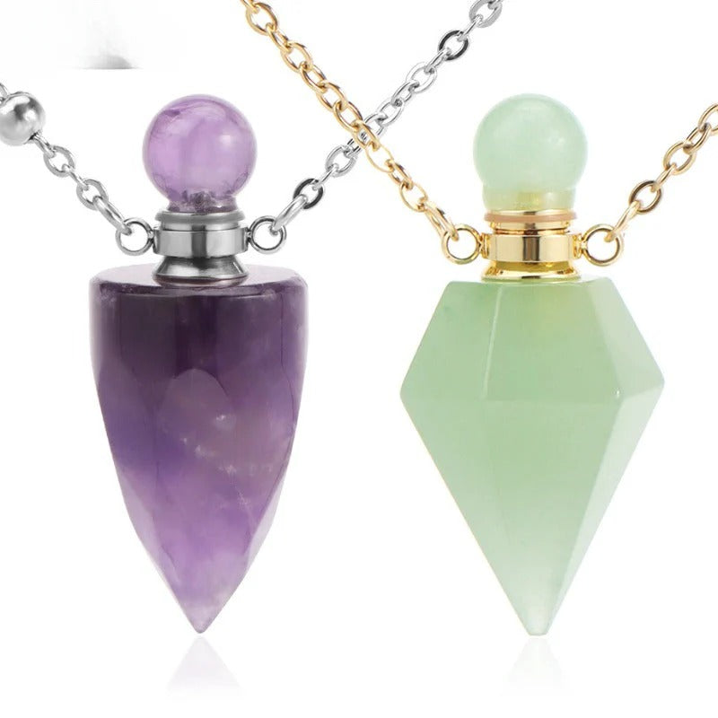 Wholesale Natural Stone Crystal Perfume Bottle Necklace ACC-NE-HuaiShe005