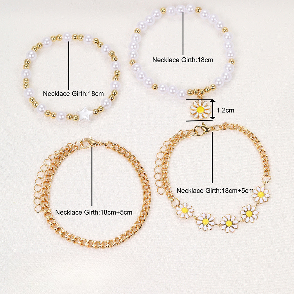 Wholesale Small Gold Beads Pearl Bracelet Set 4 Piece Bohemian Beach Small Daisy Bracelet ACC-BT-HZS003