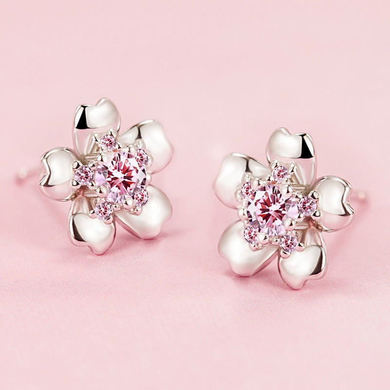 Wholesale 925 Silver Needle Cherry Blossom Plum Earrings ACC-ES-WeiHua005