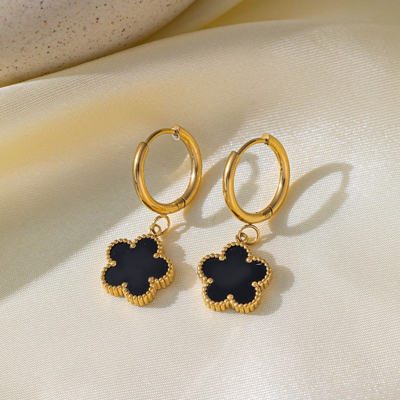 Wholesale Titanium Steel Five Leaf Clover Earrings ACC-ES-QiYun003