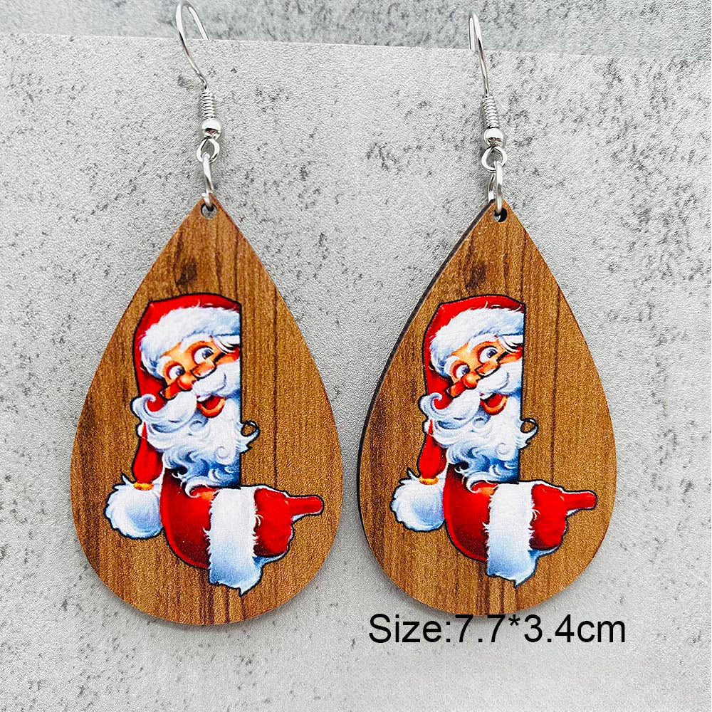 Wholesale Christmas Santa Claus Bell Red Car Water Drop Wood Earrings ACC-ES-ChenY061