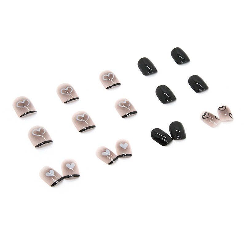 Wholesale 24pcs/box Black Heart Manicure Press-On Nail Set Nail Stickers ACC-NS-QiHeng002